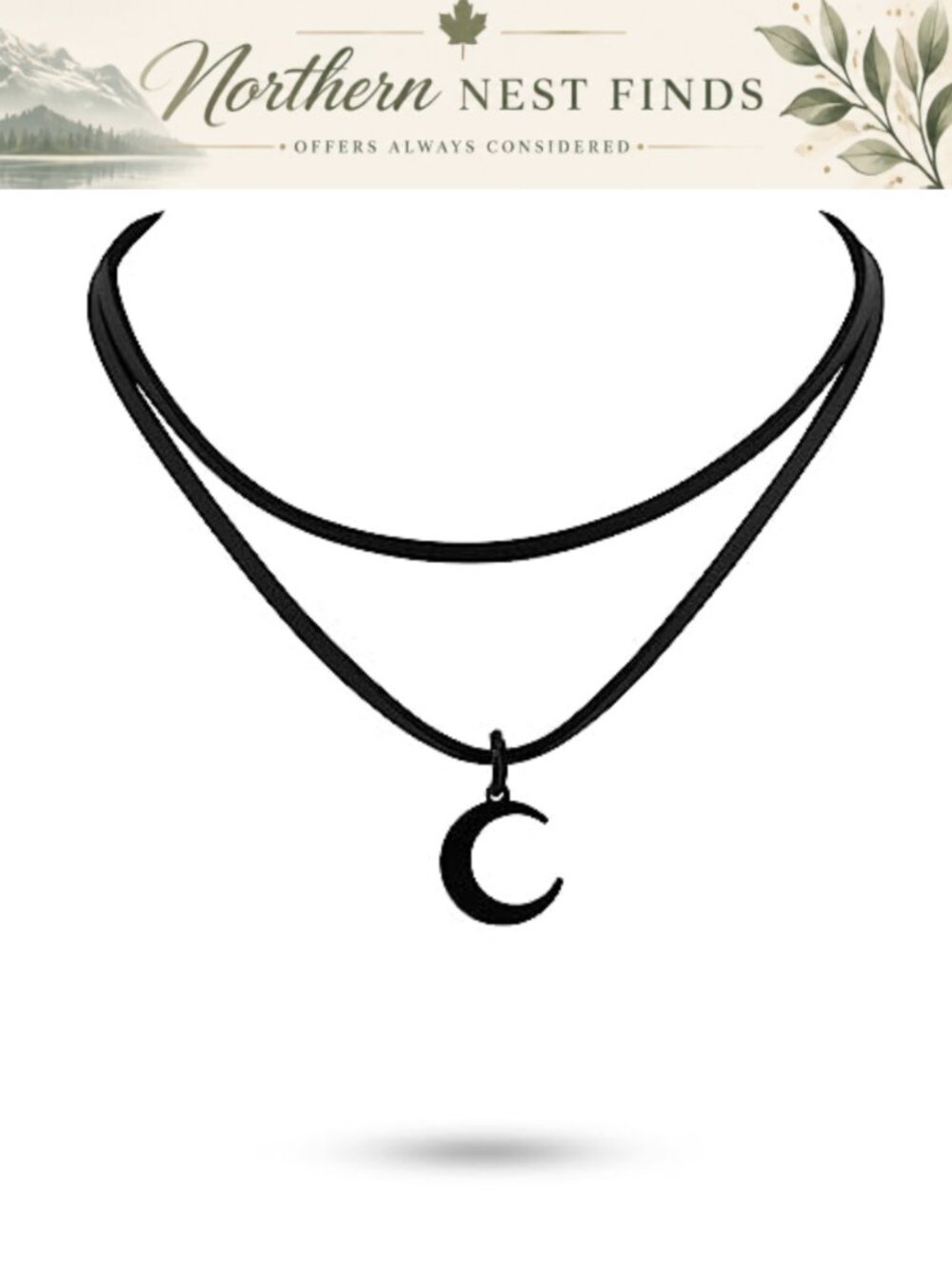 Gothic Layered Moon Choker Necklace Faux Leather Zinc Alloy Celestial